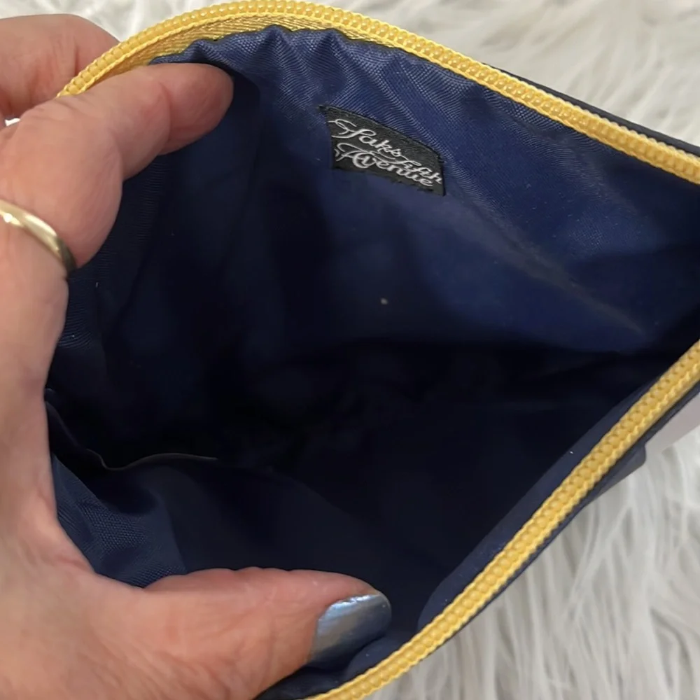 Saks Fifth Avenue blue and white striped makeup bag